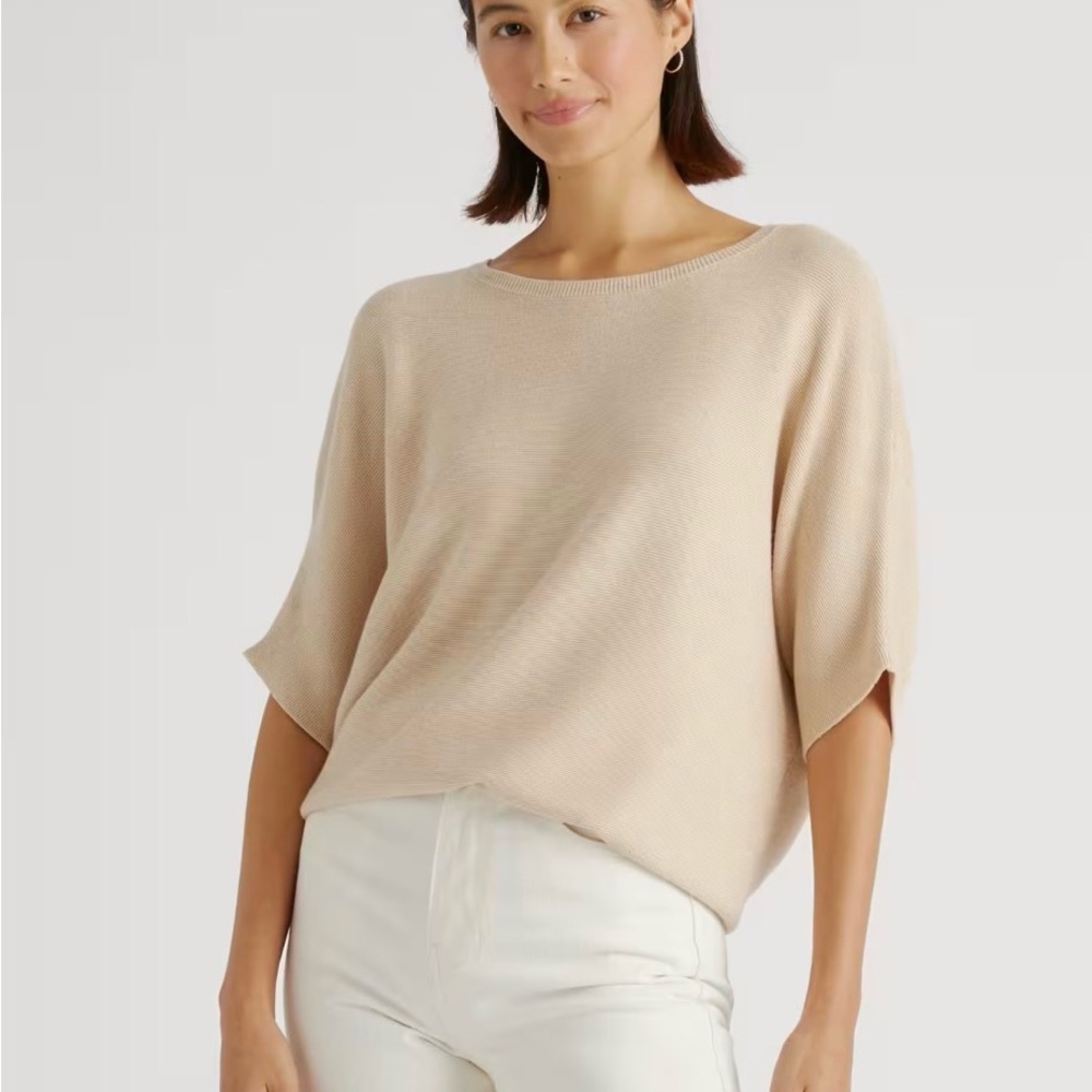 Lightweight QUINCE Cotton Cashmere Link-Stitch Dolman Sweater